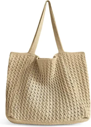 Ayieyill Crochet Tote Bag For Women, Crochet Mesh Beach Tote Bag Summer Vacation Aesthetic Boho Knit Bag for Women