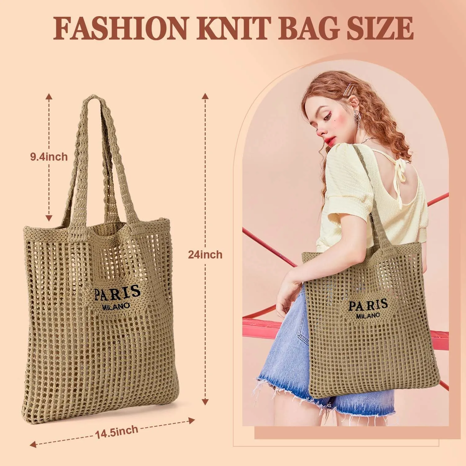 Ayieyill Crochet Tote Bag For Women, Crochet Mesh Beach Tote Bag Summer Vacation Aesthetic Boho Knit Bag for Women
