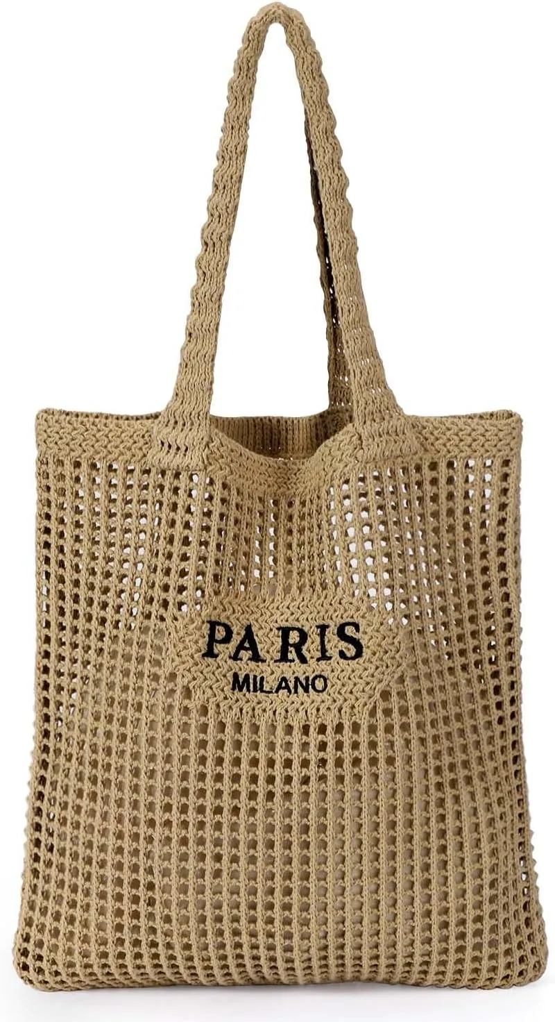 Ayieyill Crochet Tote Bag For Women, Crochet Mesh Beach Tote Bag Summer Vacation Aesthetic Boho Knit Bag for Women