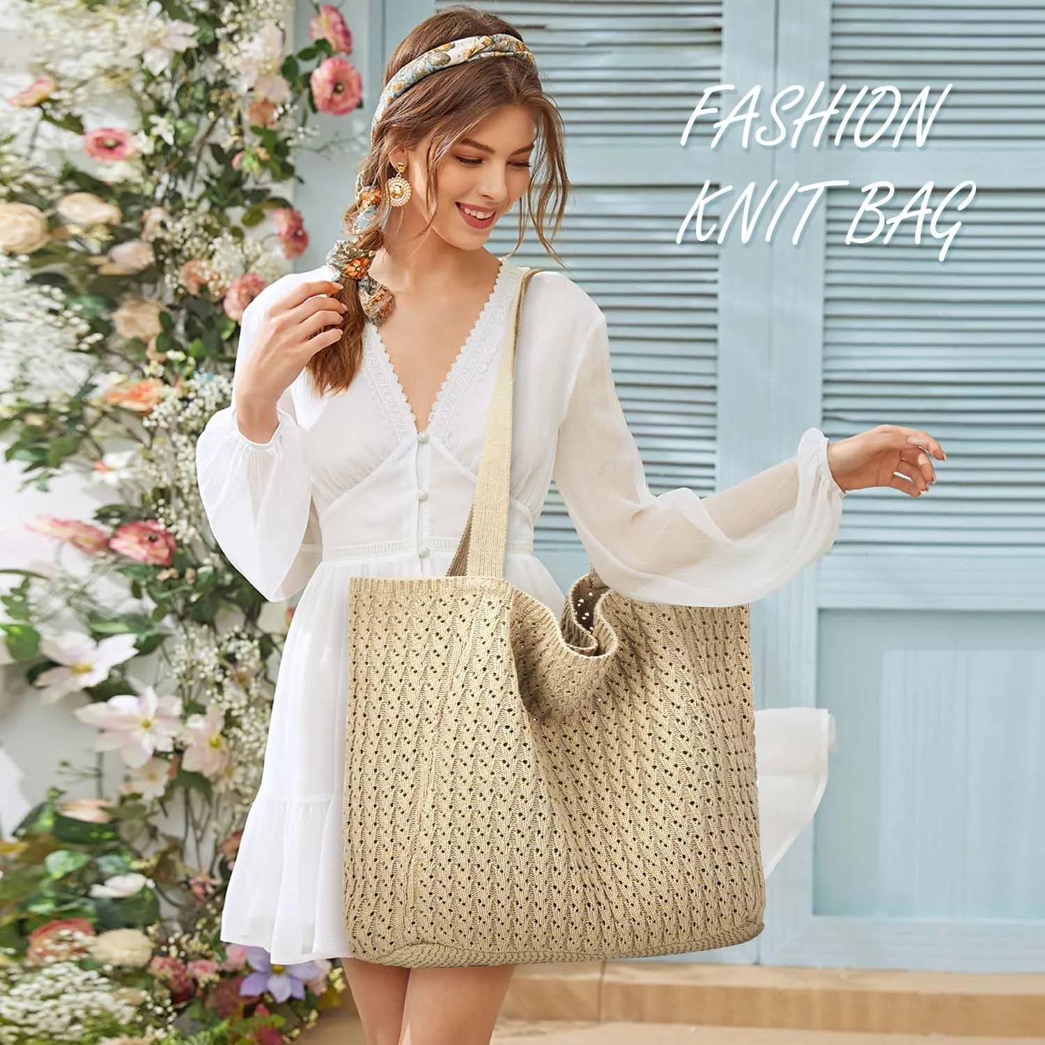 Ayieyill Crochet Tote Bag For Women, Crochet Mesh Beach Tote Bag Summer Vacation Aesthetic Boho Knit Bag for Women