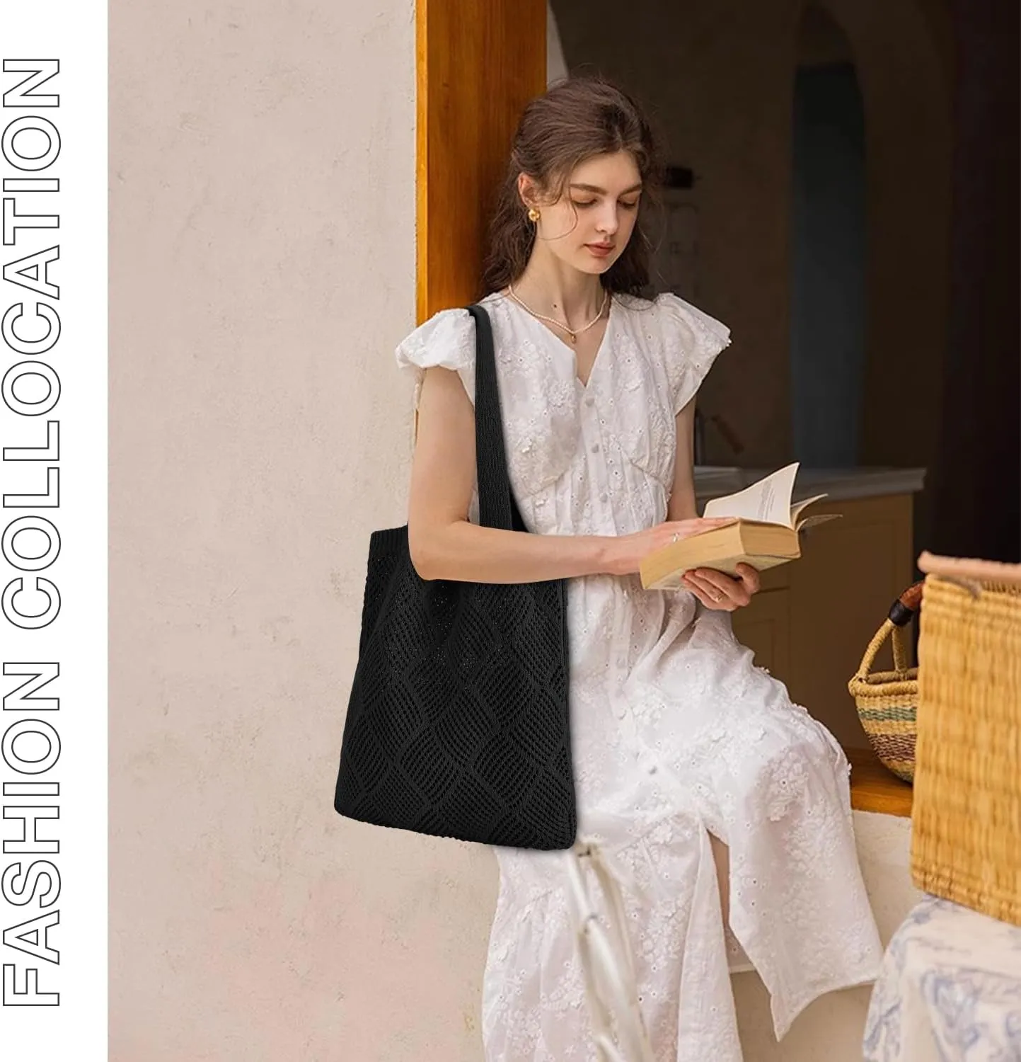 Ayieyill Crochet Tote Bag For Women, Crochet Mesh Beach Tote Bag Summer Vacation Aesthetic Boho Knit Bag for Women