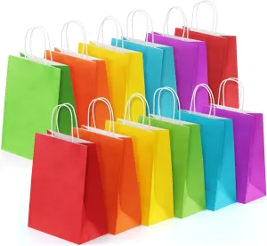 BagDream 24PCS Medium Party Favor Paper Gift Bags with Handles 6 Assorted Rainbow Colors Party Bags Kraft Paper Bags for Wedding Brithday Parties 8x4.25x10.5