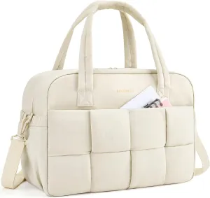 BAGSMART Gym Bag for Women, 29L Puffer Travel Duffle Bag for Travel with Laptop Compartment, Weekender Bags for Women, Carry On Duffel Bag Personal Item Bag, Beige