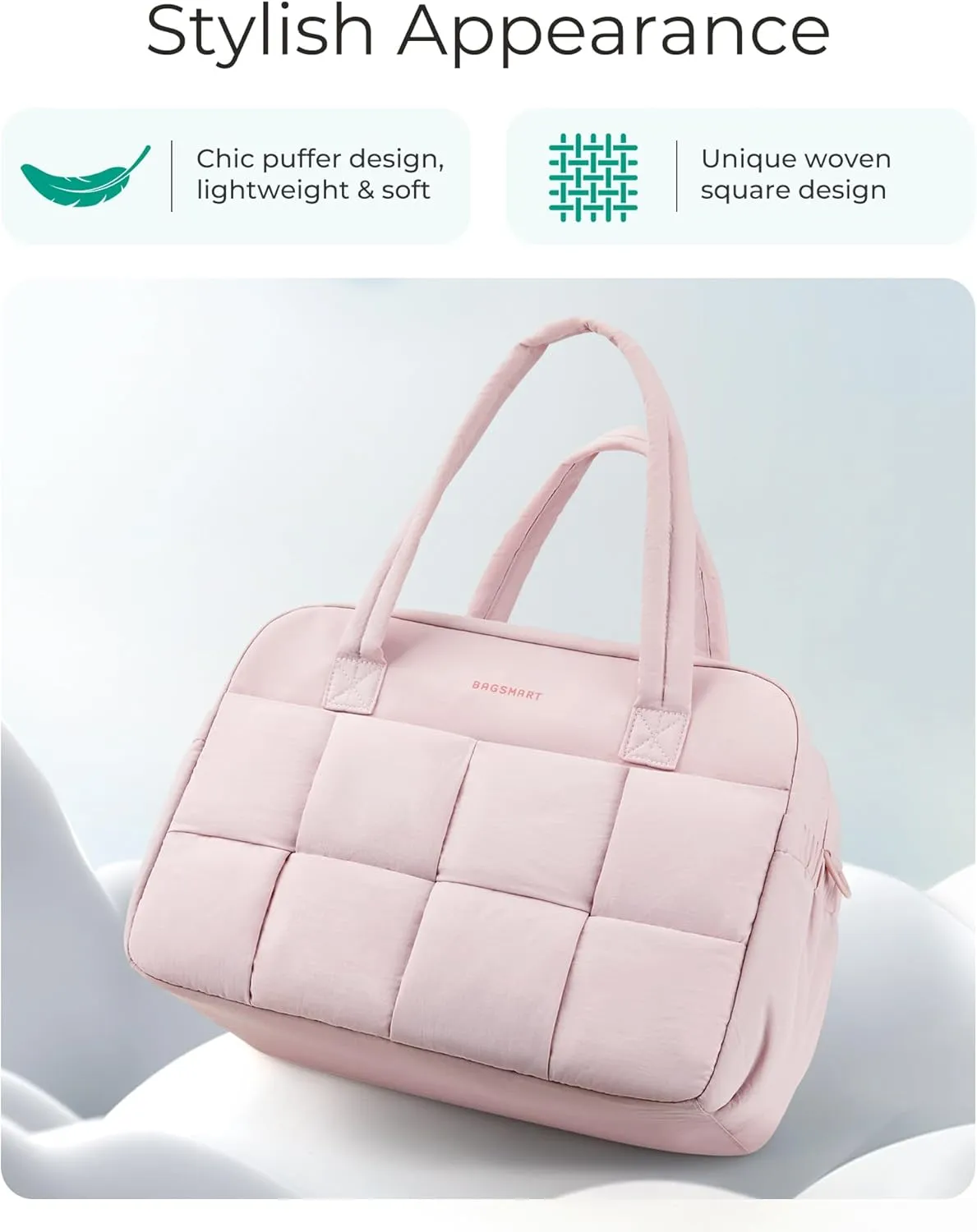 BAGSMART Gym Bag for Women, 29L Puffer Travel Duffle Bag for Travel with Laptop Compartment, Weekender Bags for Women, Carry On Duffel Bag Personal Item Bag, Beige