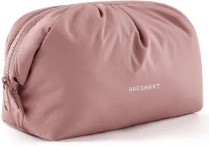 BAGSMART Makeup Bag Travel Makeup Bag, Cute Make Up Bag, Large Capacity Cosmetic Bags for Women, Wide-open Makeup Pouch Travel Essentials Toiletries Accessories Brushes (Nude Pink)