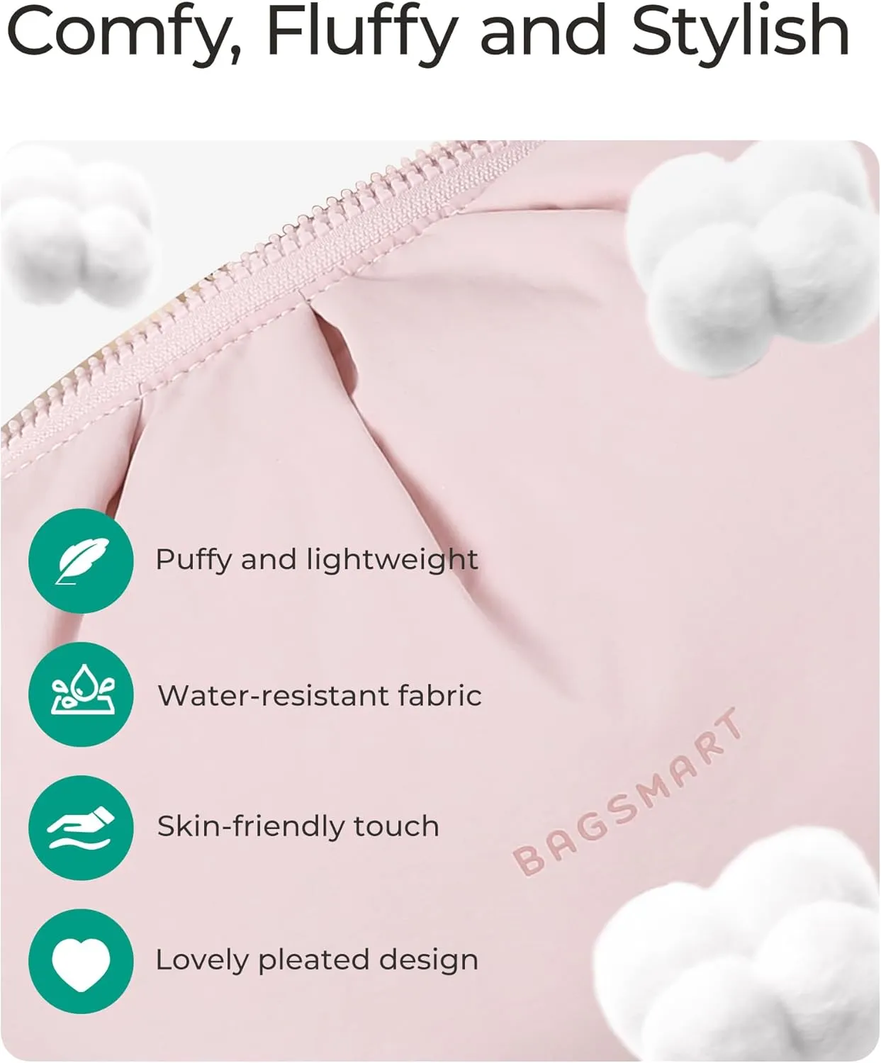 BAGSMART Makeup Bag Travel Makeup Bag, Cute Make Up Bag, Large Capacity Cosmetic Bags for Women, Wide-open Makeup Pouch Travel Essentials Toiletries Accessories Brushes (Nude Pink)