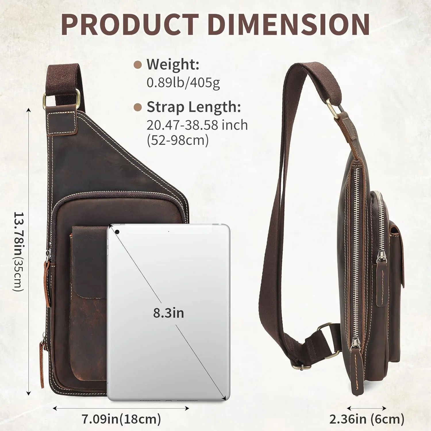 BAIGIO Genuine Leather Sling Bag for Men Fashion Casual Crossbody Bag Vintage Chest Bag for Men Hiking Travel Daypack