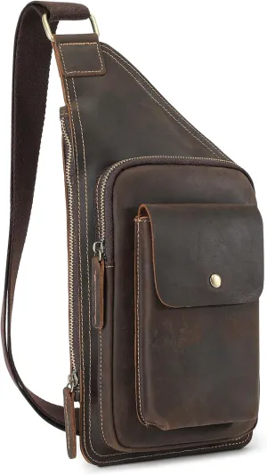 BAIGIO Genuine Leather Sling Bag for Men Fashion Casual Crossbody Bag Vintage Chest Bag for Men Hiking Travel Daypack