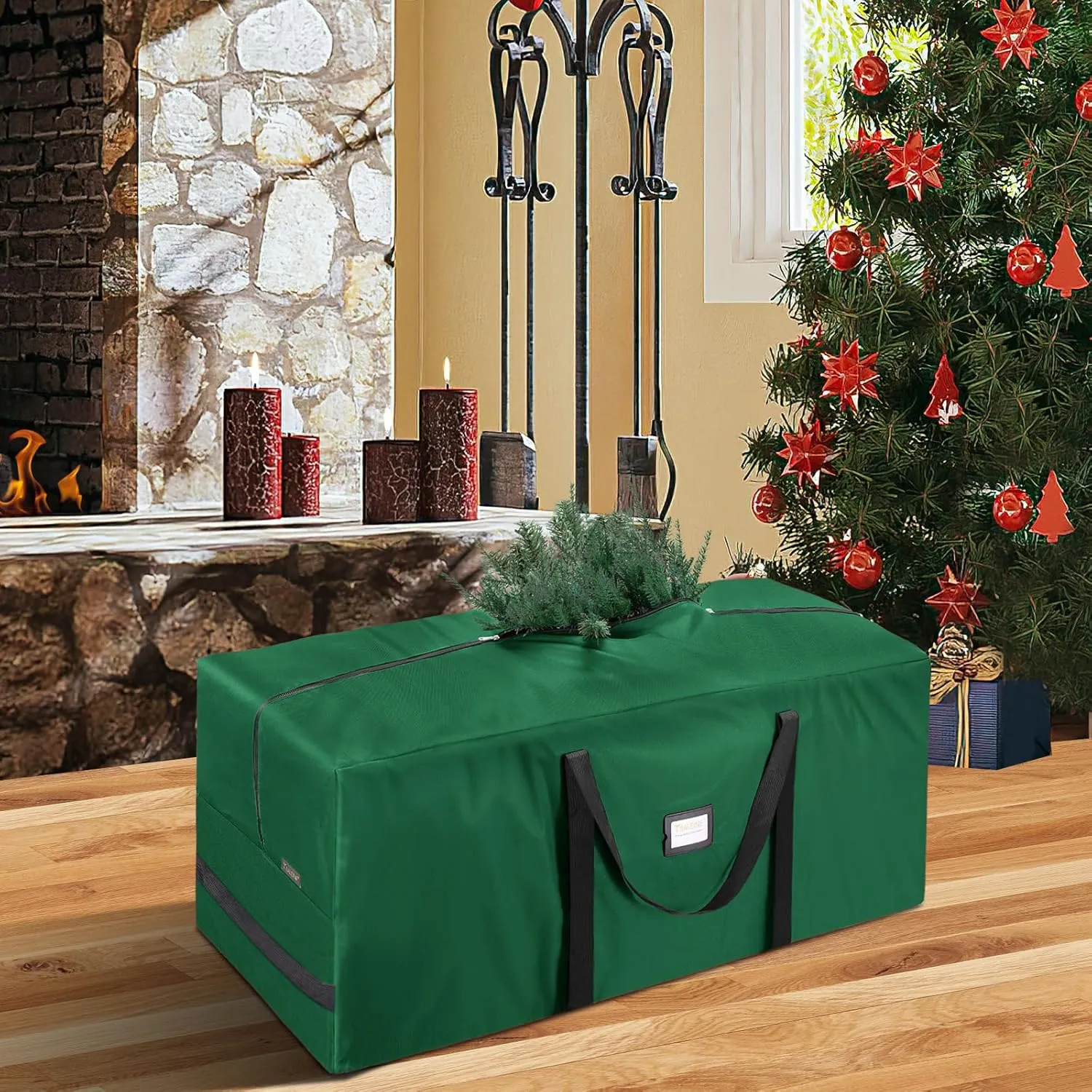 BALEINE 7.5 ft Christmas Tree Storage Bag, Heavy Duty 900D Oxford Fabric with Reinforced Handles and Dual Zippers Wide Opening, Extra Large Storage Container for Trees and Decorations (Green)