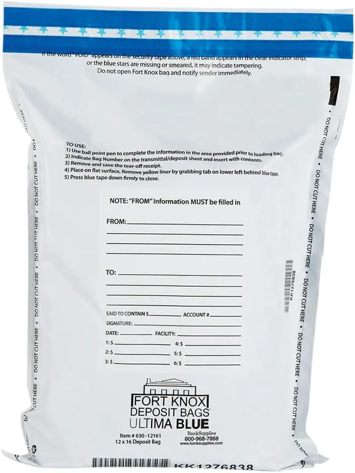 BankSupplies 12Wx16H Blue Ultima Blue Deposit Bags - 100/Box