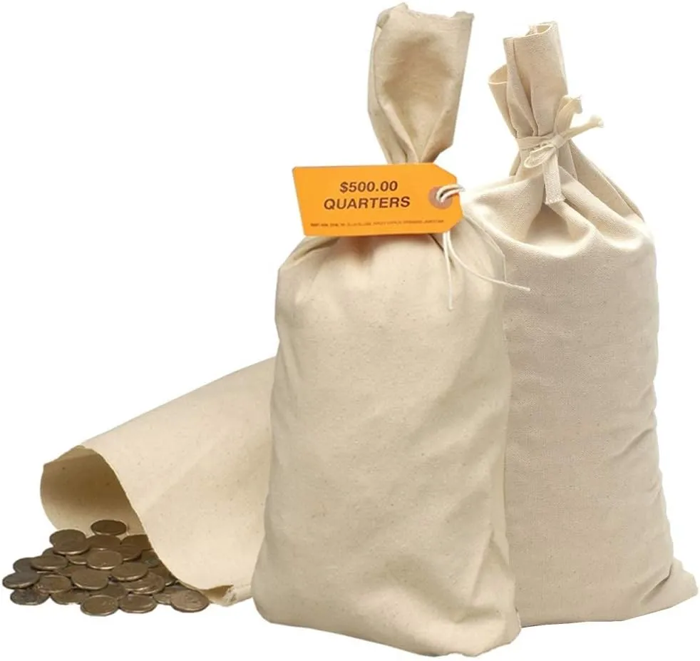 BankSupplies Currency Coin Money Bags | 9W x 17.5H | 100 Pack | Flat Bottom | Non-Imprinted | Double Stitched Seams | Transit Coins & Currency | Coin Sack Bags