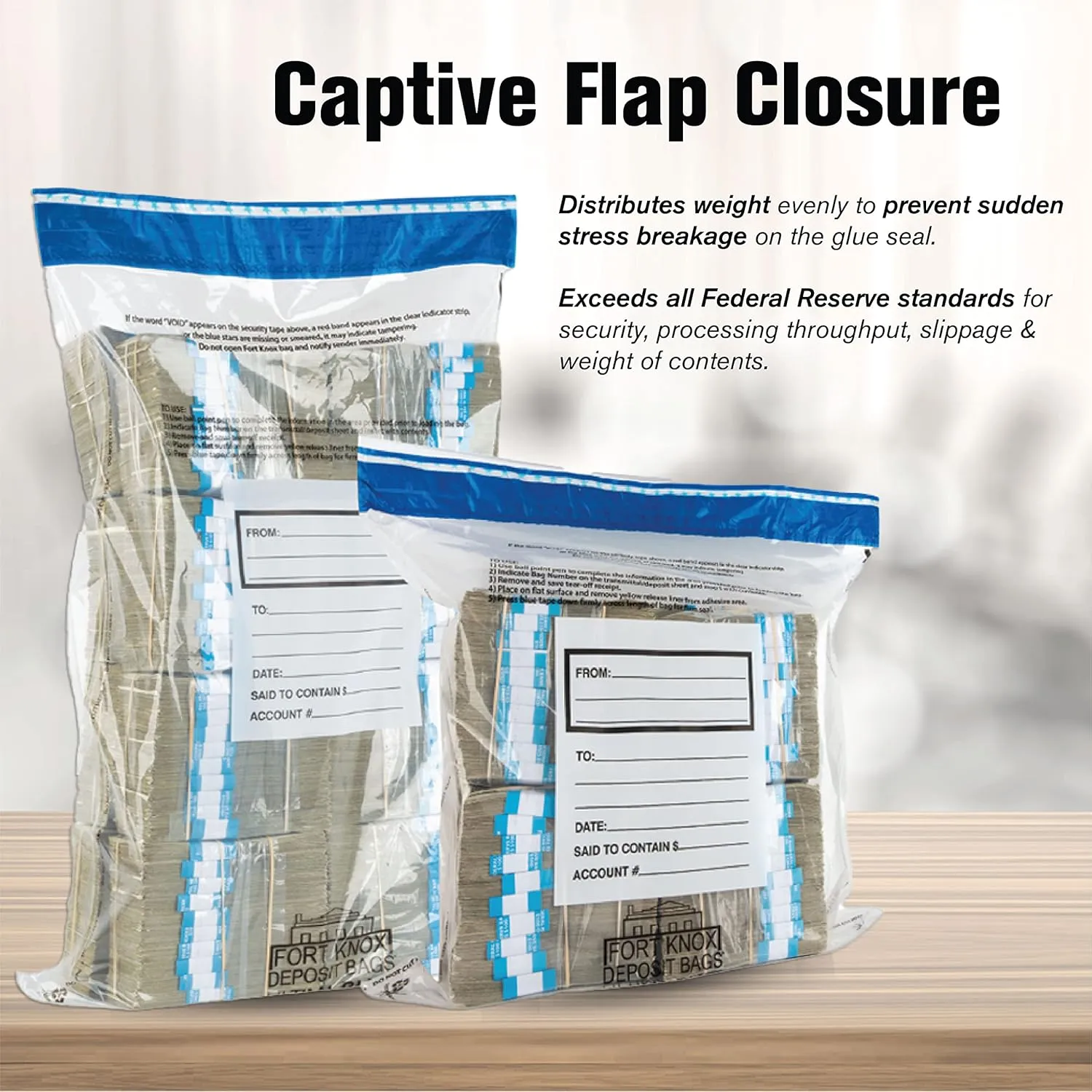 BankSupplies Ultima Blue Dual Pocket Clear Deposit Bags | 15W x 20H | Pack of 100 | Transit, Transfer, Valuables | Tamper Evident Tape | Captive Flap Closure | Security Deposit Bag