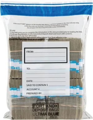 BankSupplies Ultima Blue Dual Pocket Clear Deposit Bags | 15W x 20H | Pack of 100 | Transit, Transfer, Valuables | Tamper Evident Tape | Captive Flap Closure | Security Deposit Bag