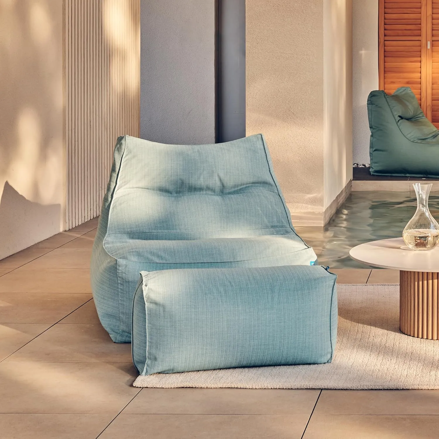 Bean Bag 607R in & Outdoor with Footstool (Cover Only, No Filler) - Removable, Washable, Weatherproof Outdoor Fabric (Maldives Blue)