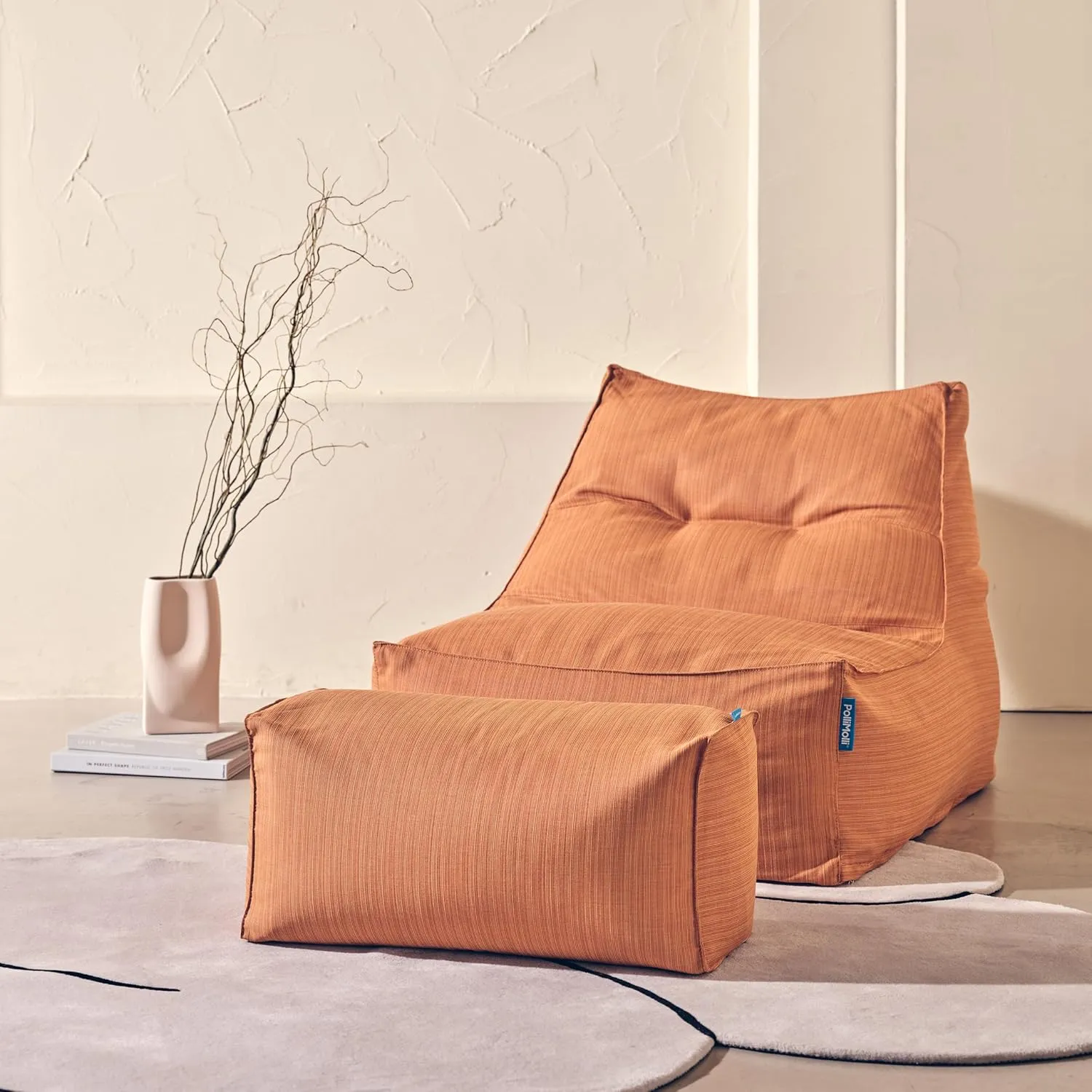 Bean Bag 607R in & Outdoor with Footstool (Cover Only, No Filler) - Removable, Washable, Weatherproof Outdoor Fabric (Nice Orange)
