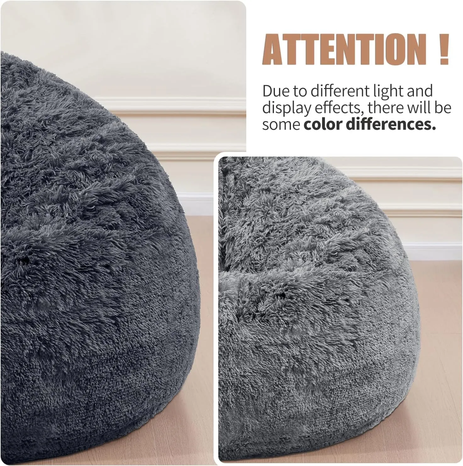 Bean Bag Chair Cover(No Filler) Soft Faux Fur Stuffed Animal Bean Bag Storage, Fluffy Plush Bean Bag Chair Cover Washable, Comfy Bean Bag Chairs for Adults Kids Teens