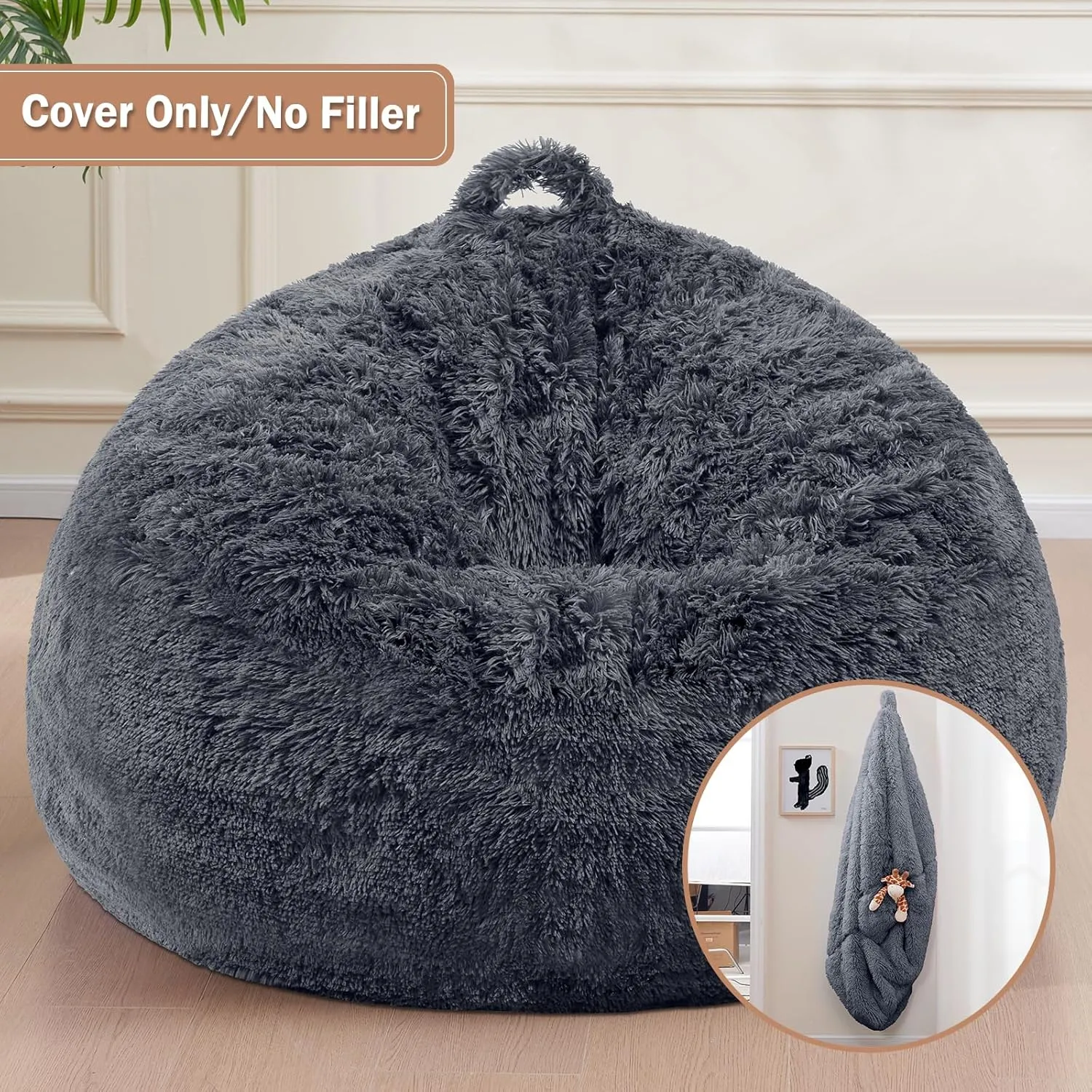 Bean Bag Chair Cover(No Filler) Soft Faux Fur Stuffed Animal Bean Bag Storage, Fluffy Plush Bean Bag Chair Cover Washable, Comfy Bean Bag Chairs for Adults Kids Teens