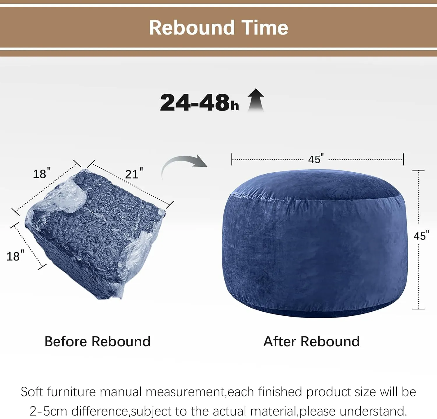 Bean Bag Chairs for Adults - Memory Foam Furniture BeanBag Chair - Kids/Teens Sofa with Soft Micro Fiber Cover - Round Fluffy Couch for Living Room Bedroom College Dorm - 4 ft, Navy