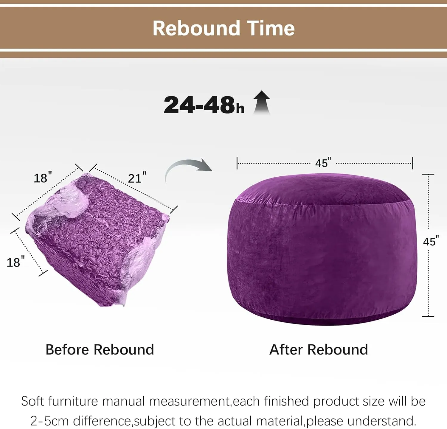 Bean Bag Chairs for Adults - Memory Foam Furniture BeanBag Chair - Kids/Teens Sofa with Soft Micro Fiber Cover - Round Fluffy Couch for Living Room Bedroom College Dorm - 4 ft, Purple