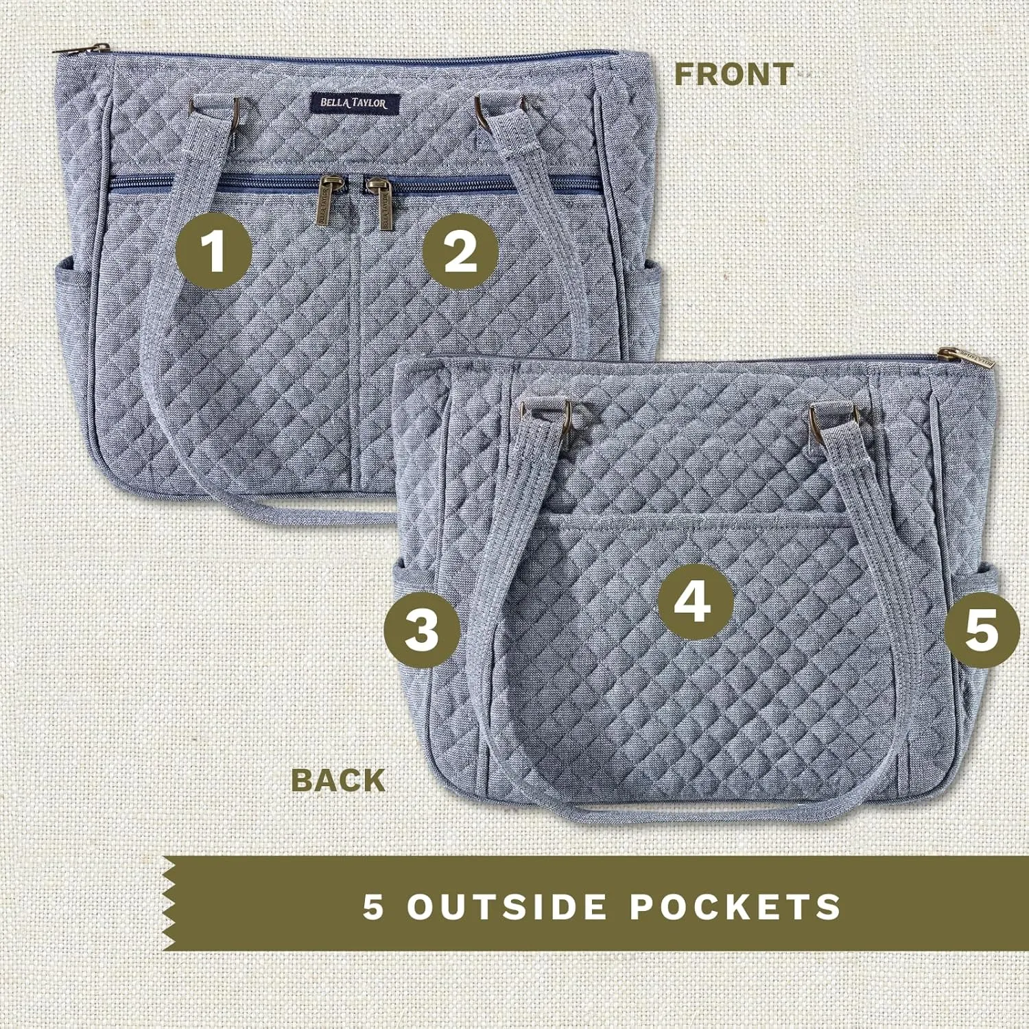 Bella Taylor Everyday Tote | Lightweight Quilted Fabric Handbags for Women