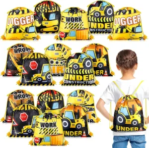 Bencailor 16 Pcs Construction Party Favors Christmas Birthday Drawstring Bags for Boys Girls