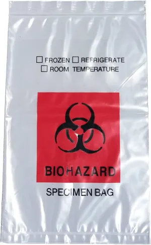 Biohazard Specimen Bags,100pcs 6x9in/15x25cm with Biohazard Red Logo Printing, Ziplock Top Sample Bags with Outside Pocket Paperwork Pouch