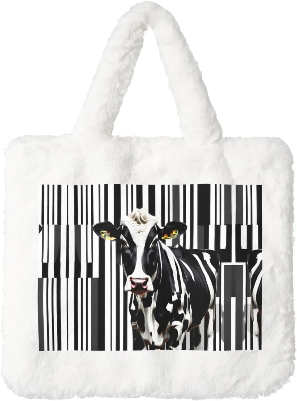 Black White Milk Cow Printing Fluffy Shoulder Bag Ladies Plush Underarm Bag Tote Bag Furry Purse Handbag For Work Travel