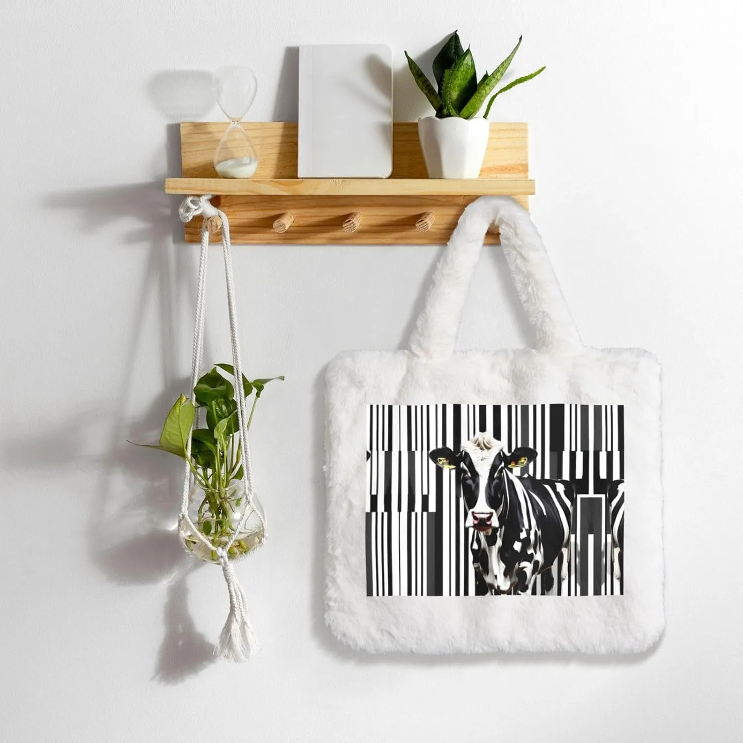 Black White Milk Cow Printing Fluffy Shoulder Bag Ladies Plush Underarm Bag Tote Bag Furry Purse Handbag For Work Travel