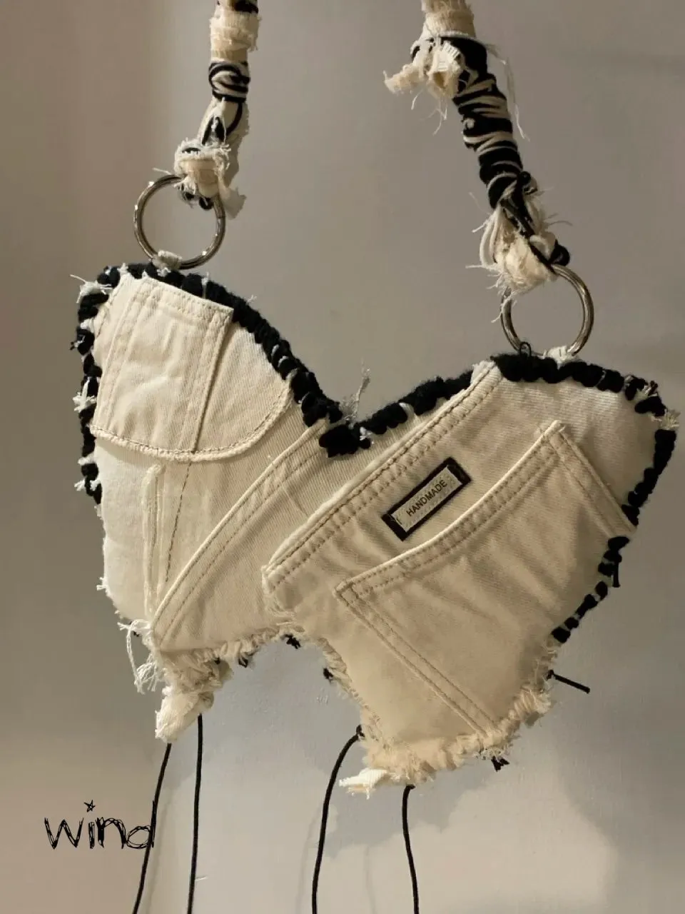 Blackwhite Butterfly丨Handmade Mixed-woven Denim Armpit Bag, Small Size