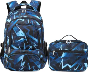 BLUEFAIRY Boys Backpack with Lunch Box Set for Kids Primary Elementary School Bags with Insulated Lunch Bags Back to School Bookbags Gifts for Son Grandson Aegean Blue