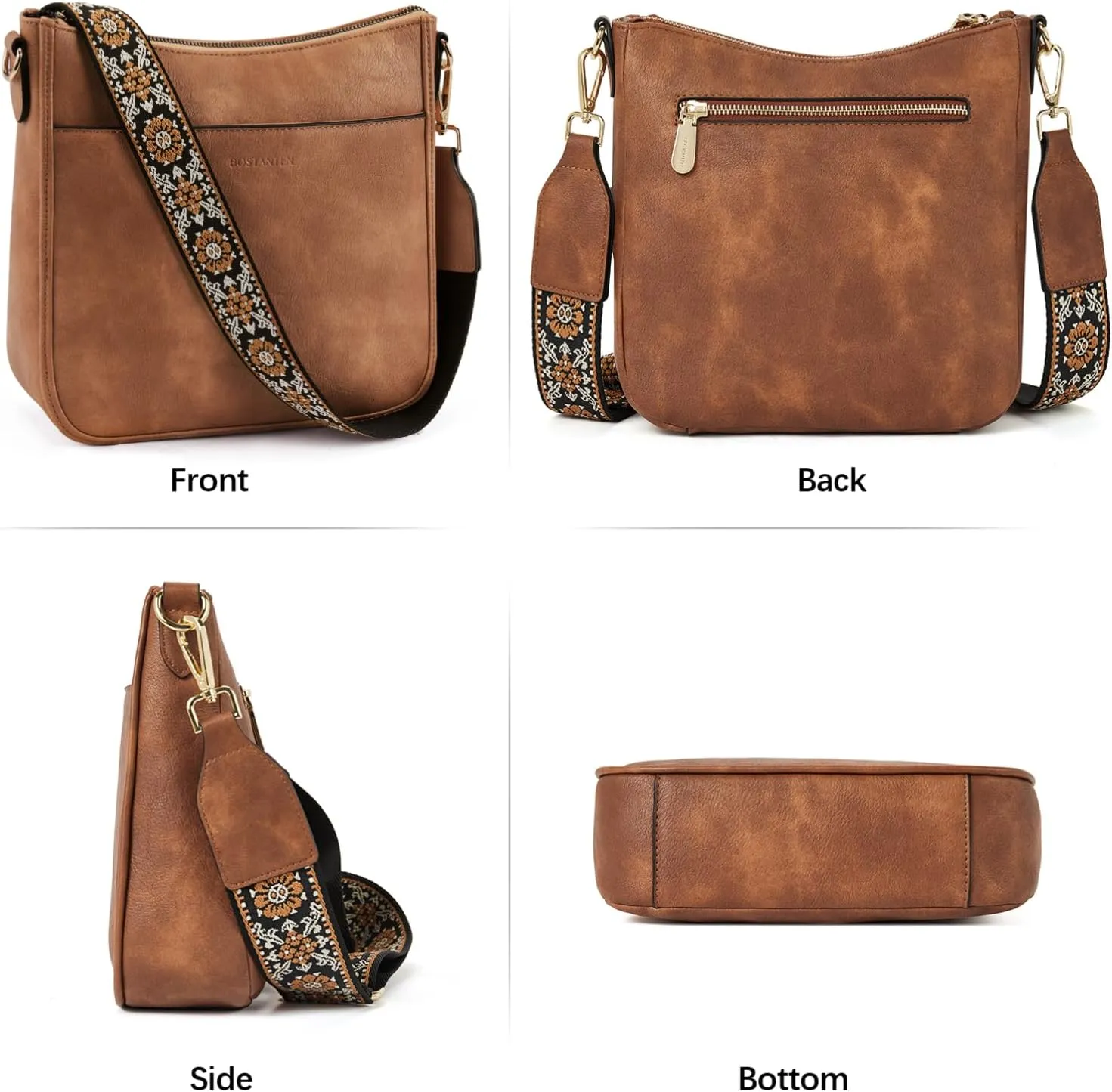 BOSTANTEN Crossbody Bags for Women Trendy Vegan Leather Hobo Purses Shoulder Handbags With Wide Shoulder Strap