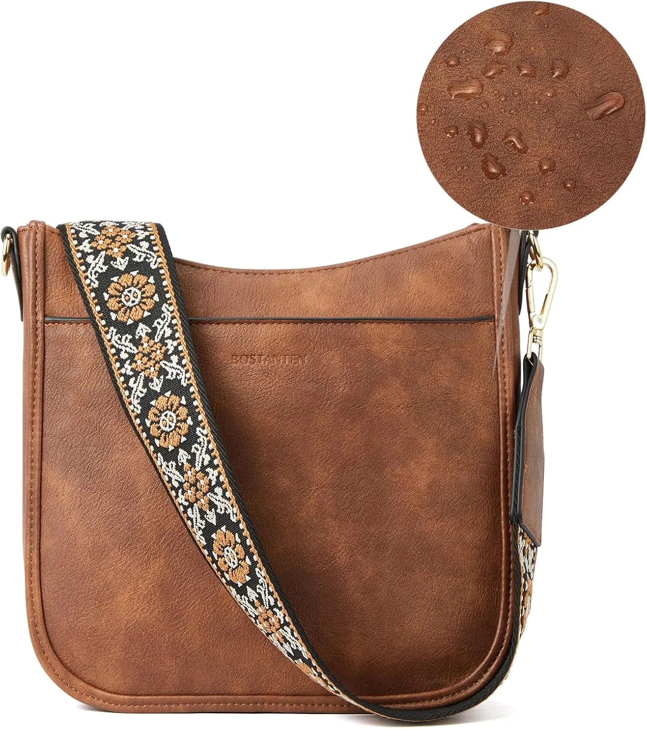 BOSTANTEN Crossbody Bags for Women Trendy Vegan Leather Hobo Purses Shoulder Handbags With Wide Shoulder Strap