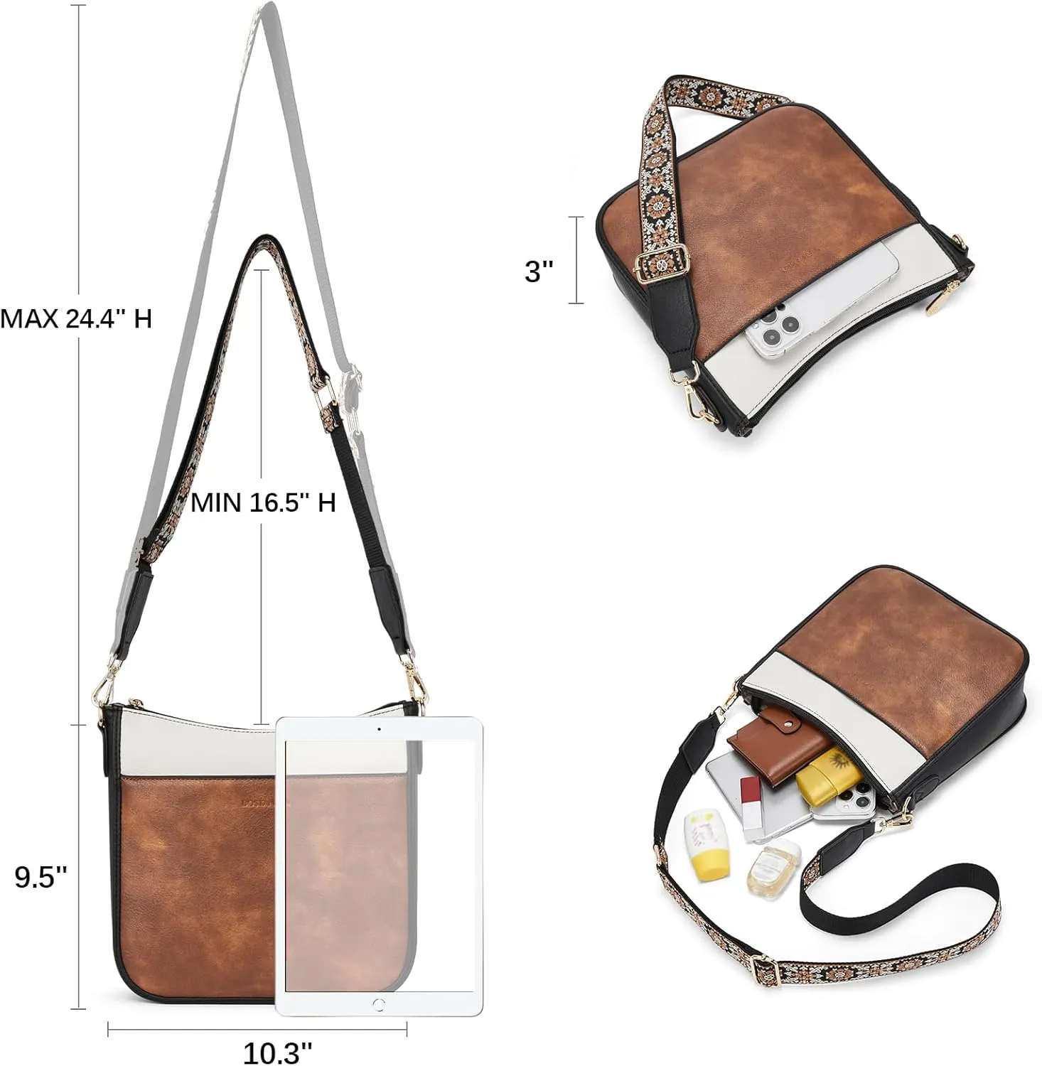 BOSTANTEN Crossbody Bags for Women Trendy Vegan Leather Hobo Purses Shoulder Handbags With Wide Shoulder Strap