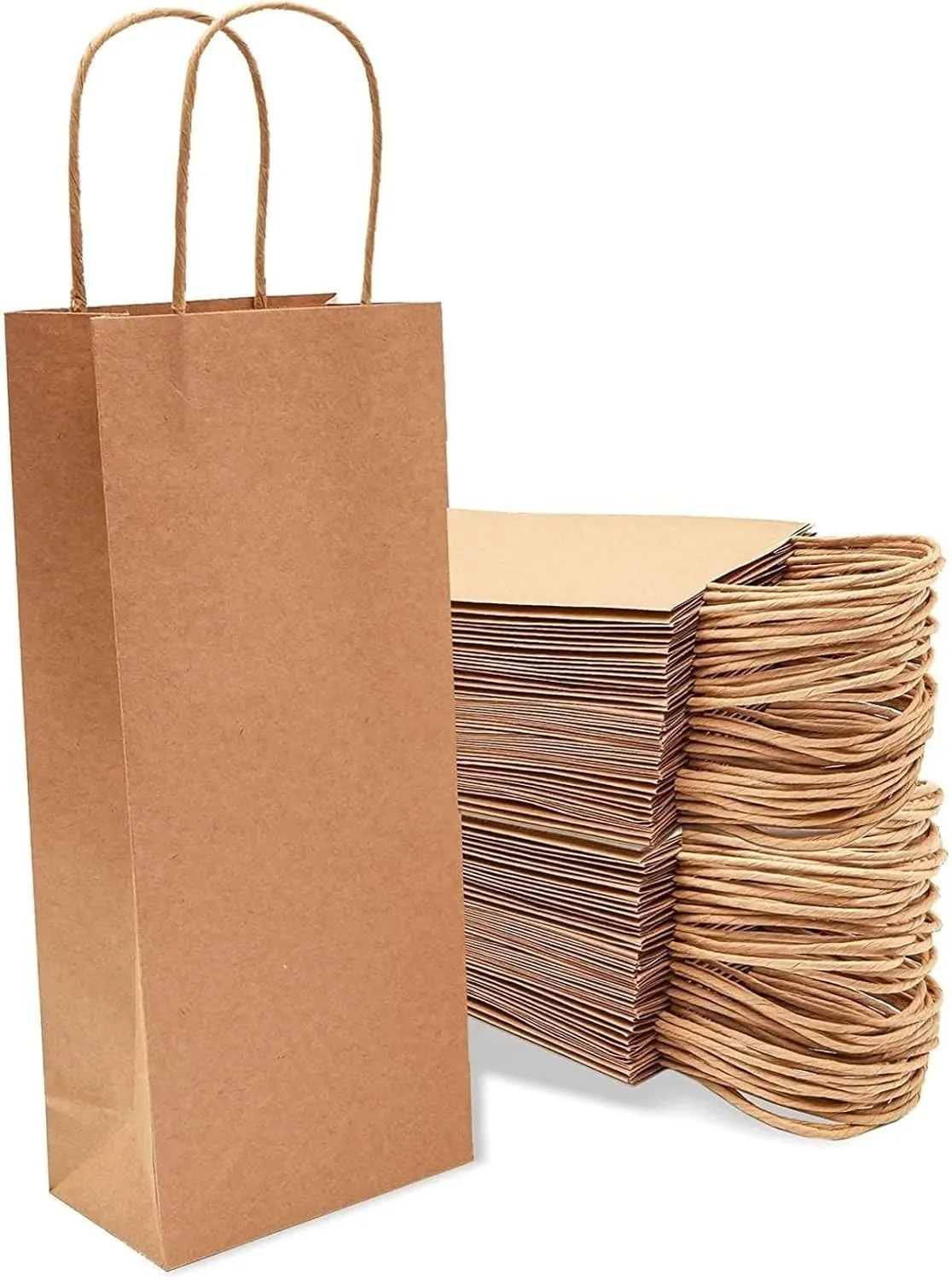 Bright Creations Paper Wine Bags (Brown, 50 Pack) - Bulk Wine Tote with Handles for Bottles
