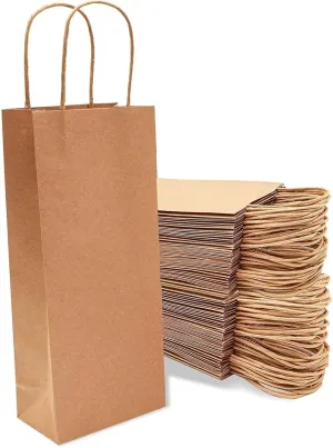 Bright Creations Paper Wine Bags (Brown, 50 Pack) - Bulk Wine Tote with Handles for Bottles