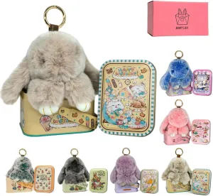 Bunny Keychain with Tin – 5.8" Handmade Plush Bag Charm, 16 Colors – Cute Graduation Gift & Summer Travel Accessory