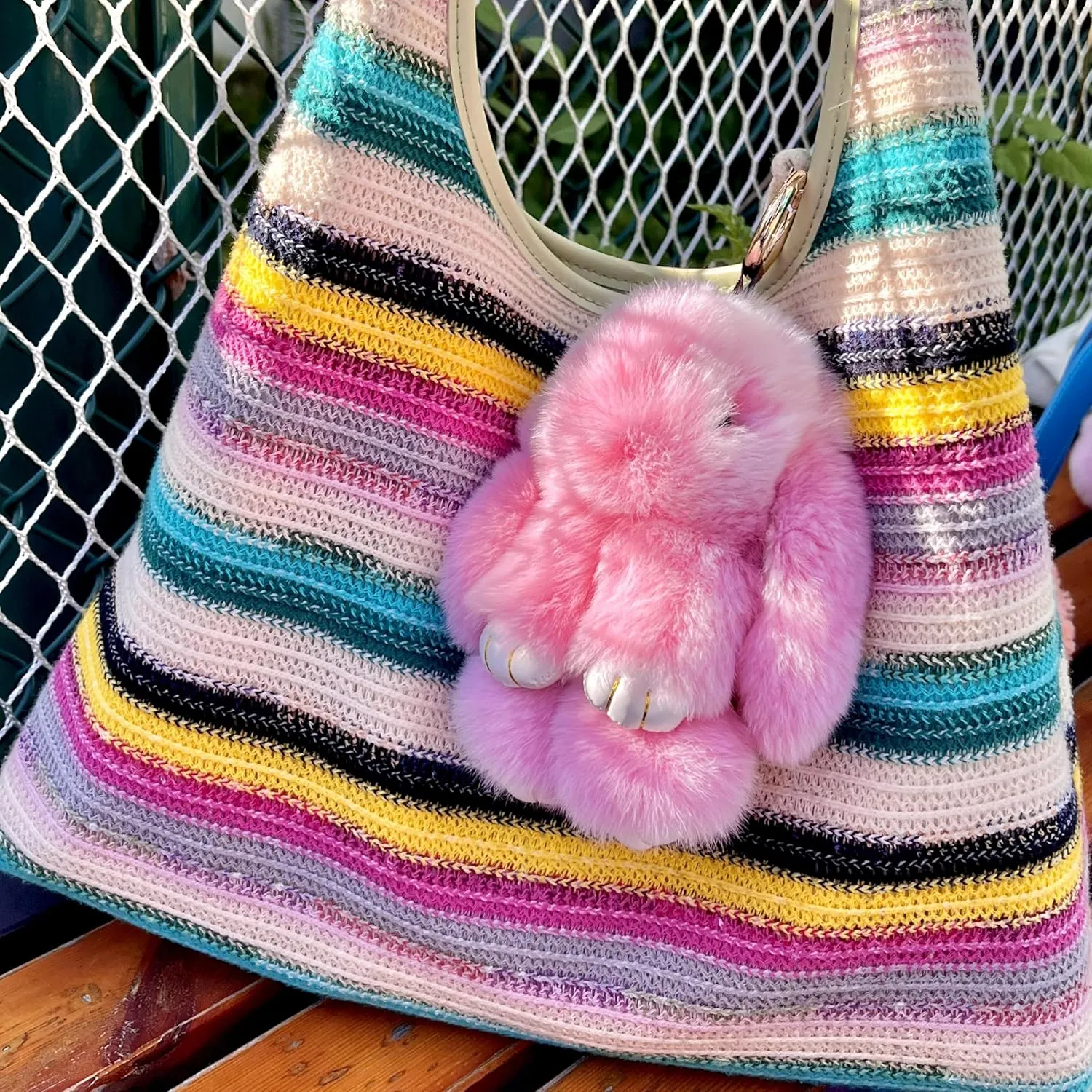 Bunny Keychain with Tin – 5.8" Handmade Plush Bag Charm, 16 Colors – Cute Graduation Gift & Summer Travel Accessory