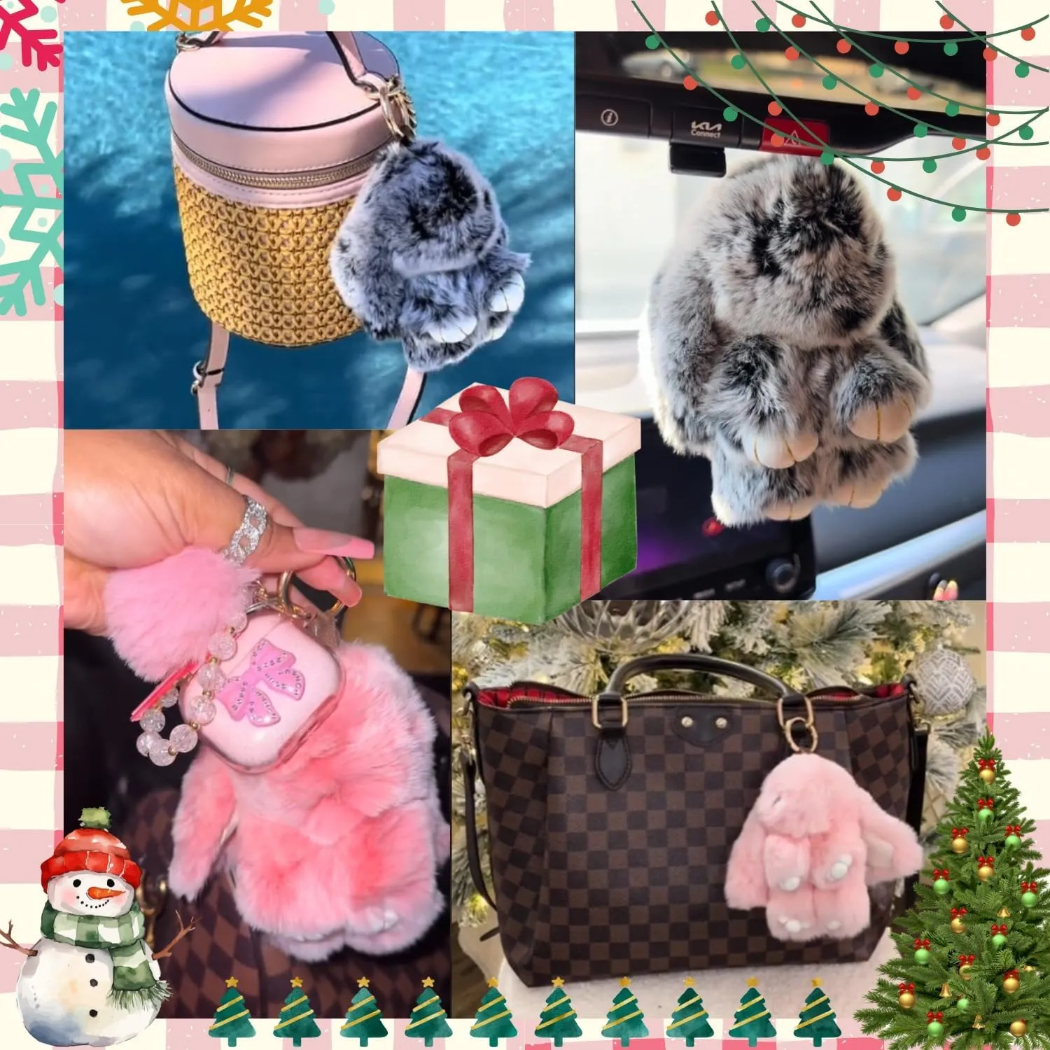 Bunny Keychain with Tin – 5.8" Handmade Plush Bag Charm, 16 Colors – Cute Graduation Gift & Summer Travel Accessory