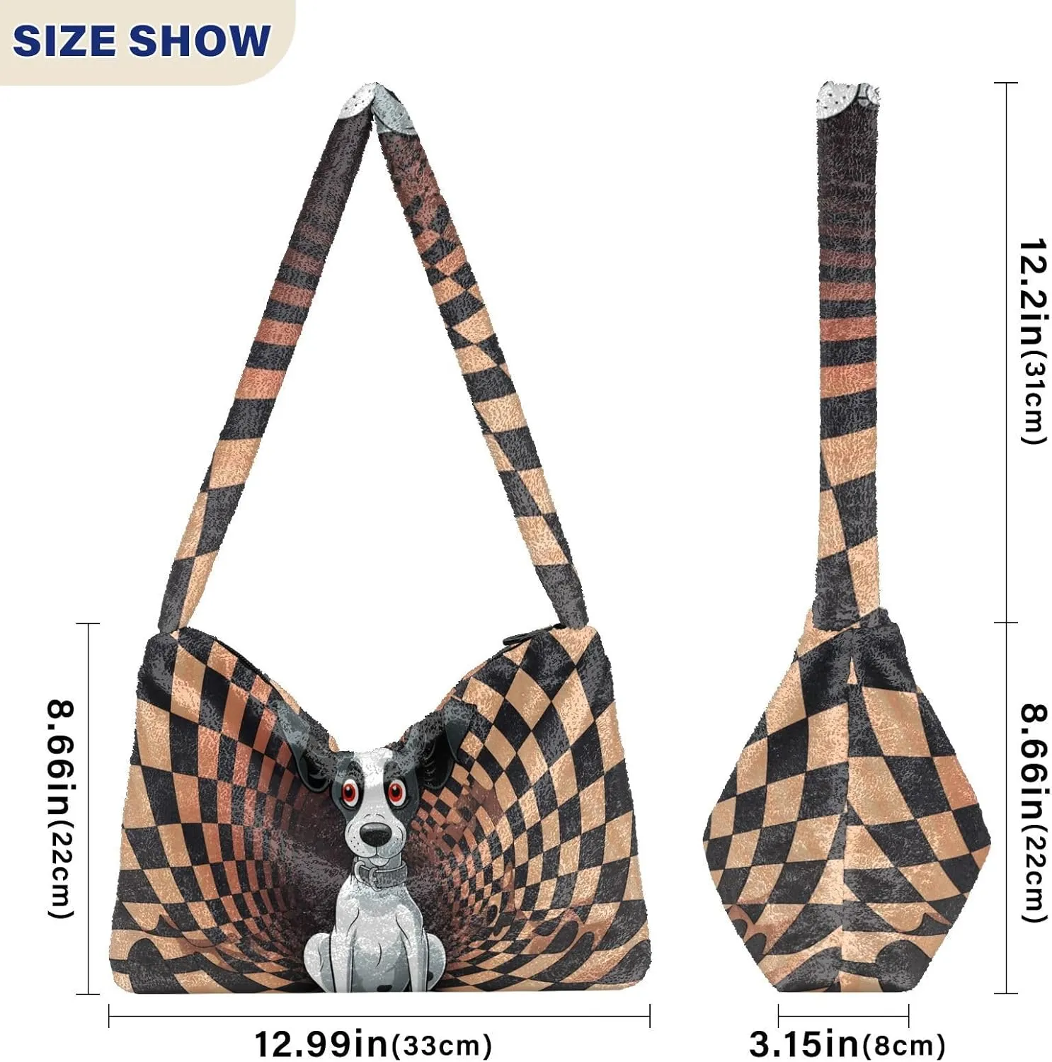 Cartoon Probe Black and White Bulldog Women Shoulder Bag Tote, Plush Tote Bag Women, Womens Outdoor Bag