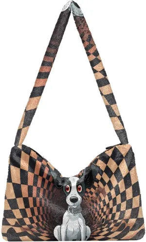Cartoon Probe Black and White Bulldog Women Shoulder Bag Tote, Plush Tote Bag Women, Womens Outdoor Bag