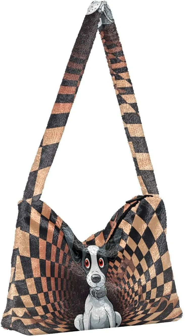 Cartoon Probe Black and White Bulldog Women Shoulder Bag Tote, Plush Tote Bag Women, Womens Outdoor Bag