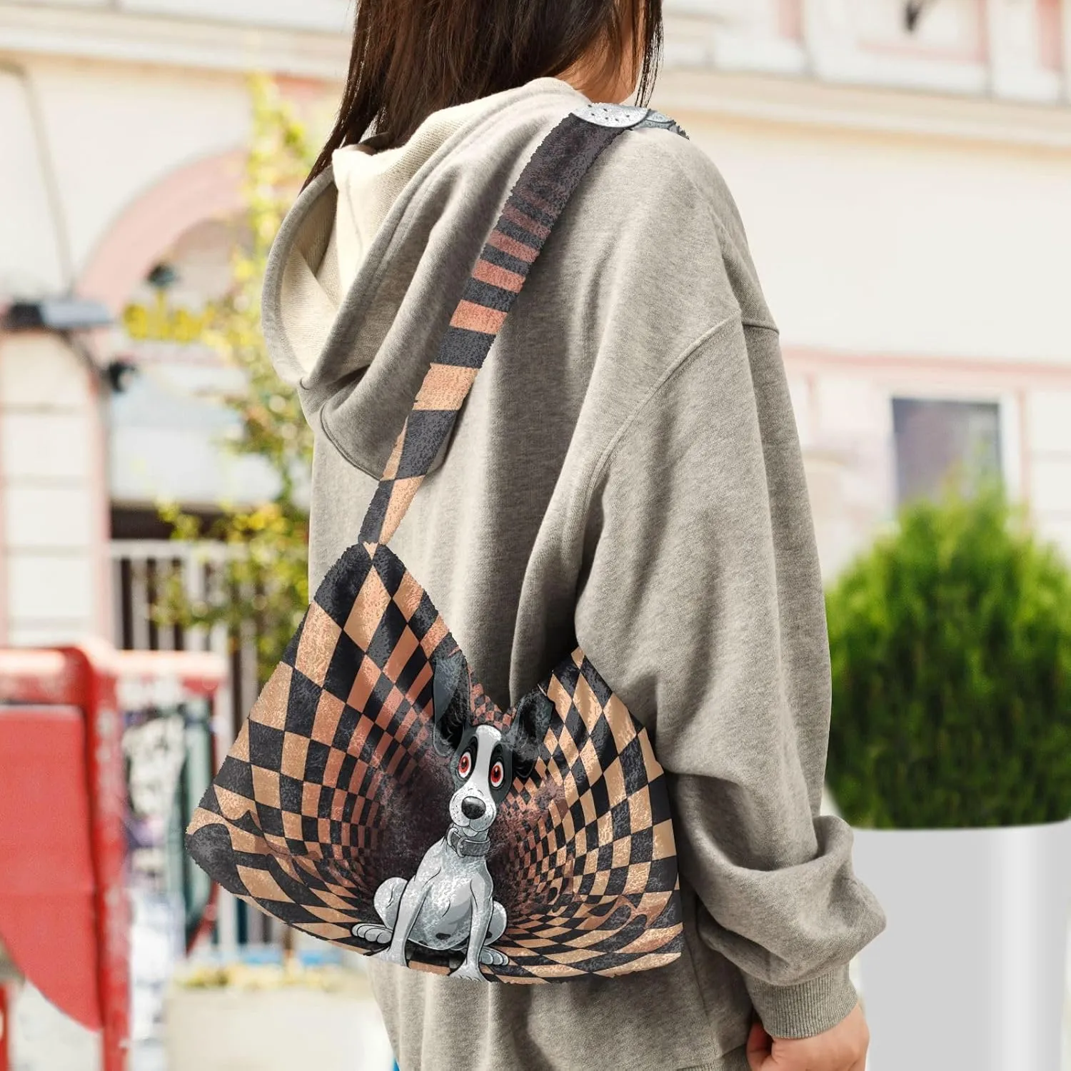 Cartoon Probe Black and White Bulldog Women Shoulder Bag Tote, Plush Tote Bag Women, Womens Outdoor Bag