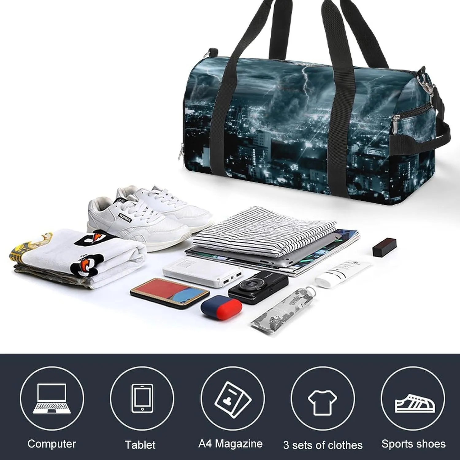 Chicago City Tornado Storm Weather Pattern A Fitness Bag with Large Storage Space Is Suitable for Portable Outdoor Use