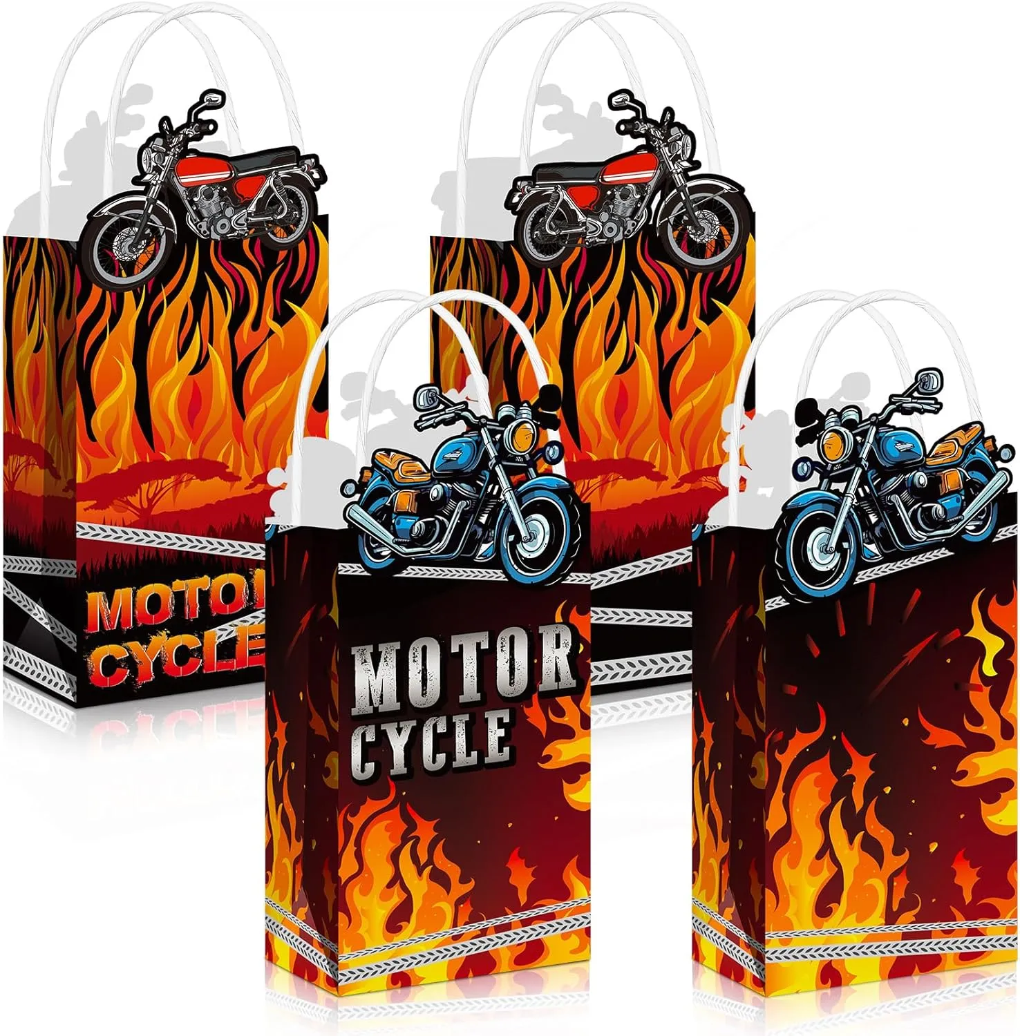 Chiisong 16 Pcs Motorcycle Party Decorations Motorcycle Party gift Bag Candy Goodie Favor Bags with Handle Biker Birthday Baby Shower Supplies