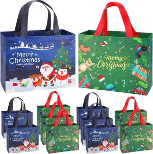 Christmas Gift Bags, 12PC Christmas Tote Bags with Handles, Reusable Xmas Holiday Gift Bag for Presents Wrapping, Heavy Duty Non-Woven Christmas Shopping Bags, Party Favor Bags, Medium 10.2"x8.3"x3.9"