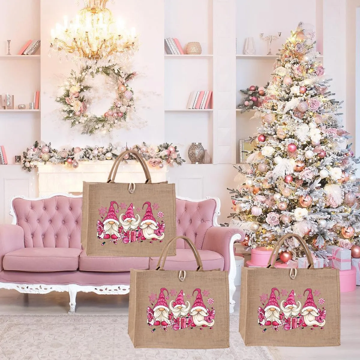 Christmas Gift Bags Reusable Large Weaving Beach Travel Tote Straw Bag for Women