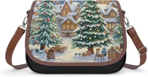 Christmas Tree Town Laptop Tote Bag Leather Computer Bags Lined Shoulder Purse Purses And Handbags Business Office Work Bag Top Handle Handbag for Women