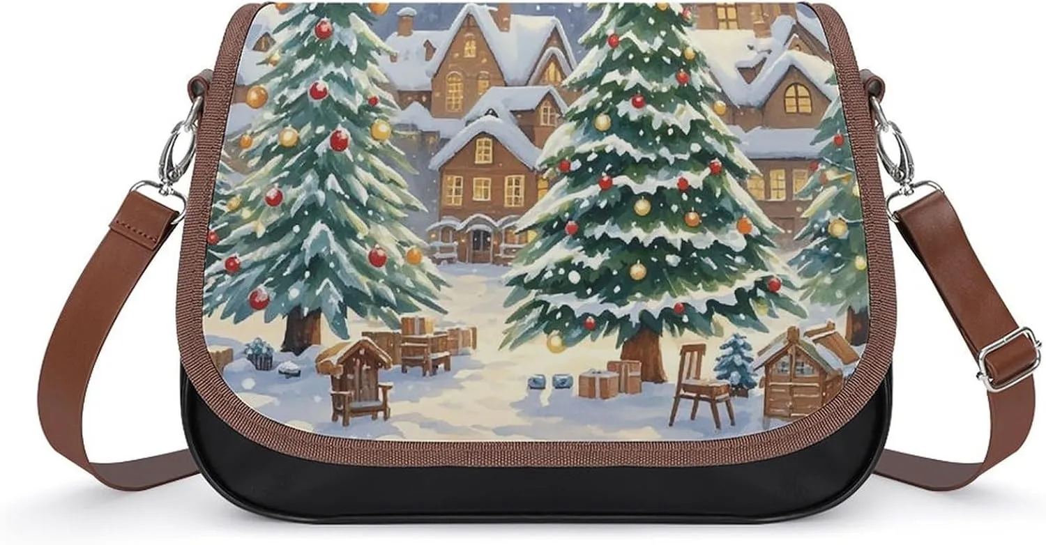 Christmas Tree Town Laptop Tote Bag Leather Computer Bags Lined Shoulder Purse Purses And Handbags Business Office Work Bag Top Handle Handbag for Women