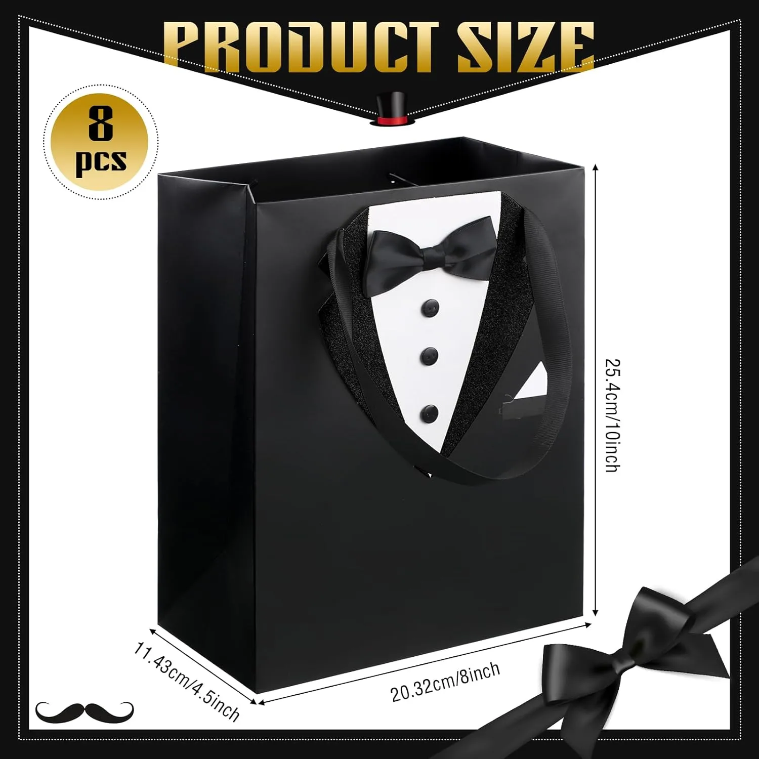 Chuangdi 8 Pcs Groomsmen Gift Bags with 3D Tuxedo Design 8 x 4.5 x 10 Inch with Handle Groomsmen Paper Gift Bags for Wedding Bachelor Birthday Party Favor Anniversary Supplies (Black)