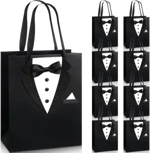 Chuangdi 8 Pcs Groomsmen Gift Bags with 3D Tuxedo Design 8 x 4.5 x 10 Inch with Handle Groomsmen Paper Gift Bags for Wedding Bachelor Birthday Party Favor Anniversary Supplies (Black)